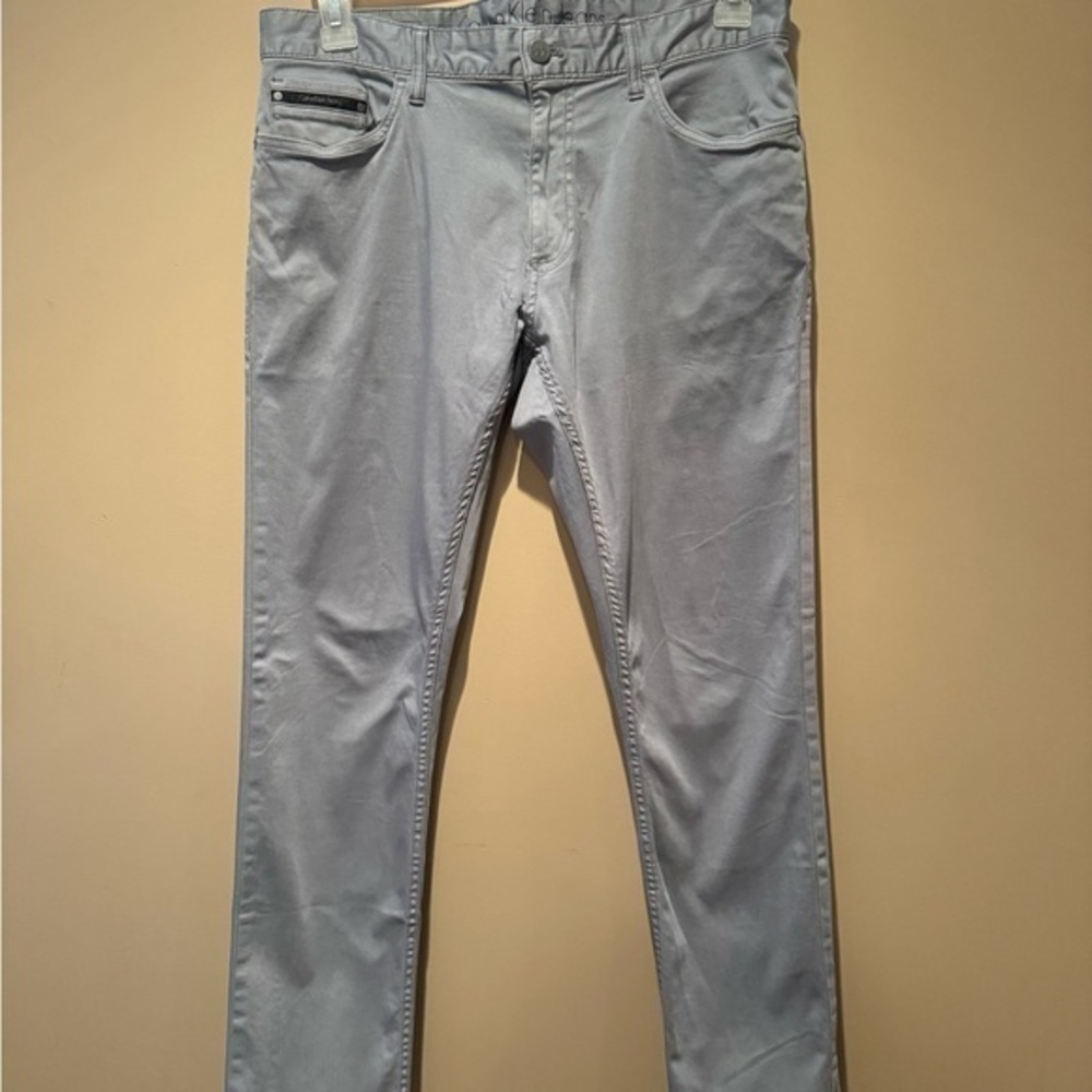 Calvin Klein Gray Slim Pants with Smooth Texture